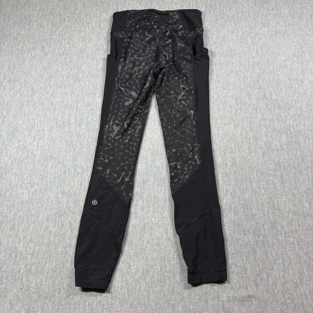 Lululemon Leggings Womens 2 Black Speed Tight Mesh Panel Geometric Print Pockets
